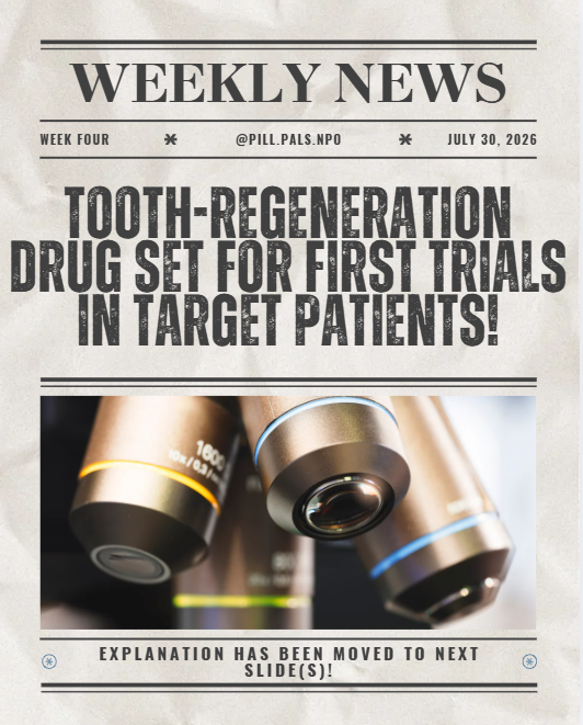 Pill Pals Weekly News 4 front page: Tooth-regeneration drug set for first trials in target patients